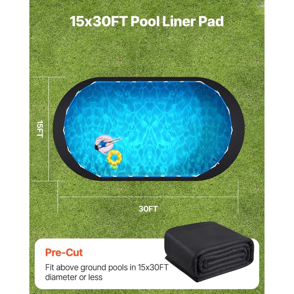 Pool Liner Underlag, Oval, 457x914 cm, Sort, Geotekstil Materiale