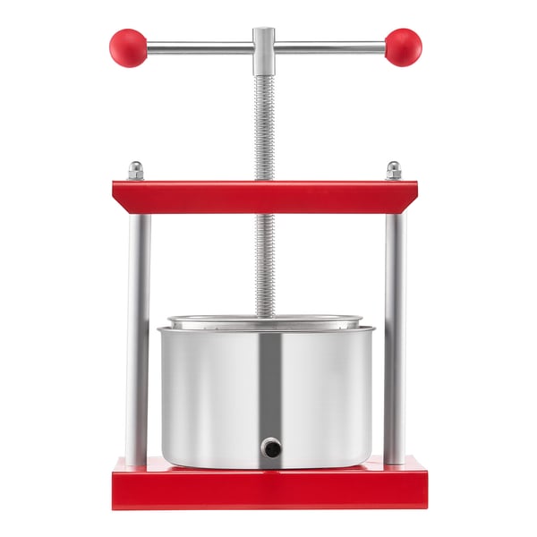 Frukt- och vinpress, 3L manuell juicepress, 26x20,5x35,5 cm, röd, rostfritt stål