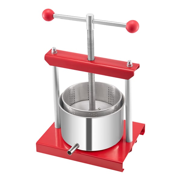 Frukt- och vinpress, 3L manuell juicepress, 26x20,5x35,5 cm, röd, rostfritt stål