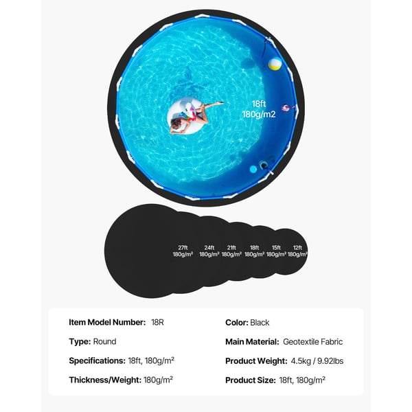 Poolforingsunderlag, 549 cm rund, sort, geotekstilmateriale