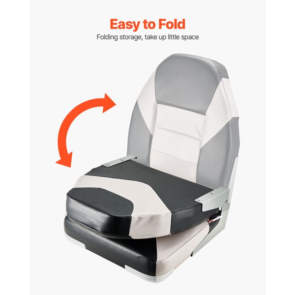 Bådsæde, Høj Ryg Foldbart Fiskesæde, 42,5x51x55 cm, Sort-Grå, Vandtæt PVC Læder