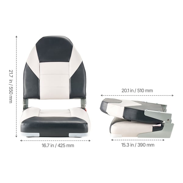 Bådsæde, Høj Ryg Foldbart Fiskesæde, 42,5x51x55 cm, Sort-Grå, Vandtæt PVC Læder