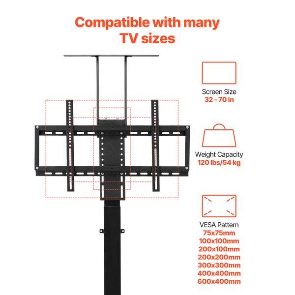 Motoriseret TV-liftstativ, 72,5x17,5x75,5-204 cm, stål