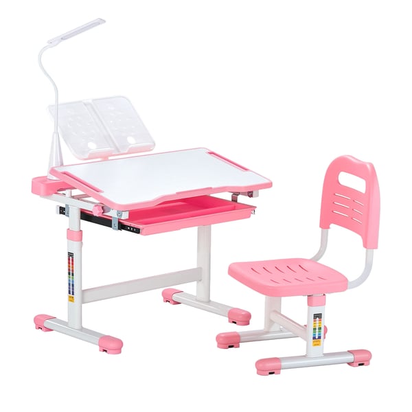 Skrivbord och stol för barn, 70x51x53-71 cm, rosa, justerbar höjd