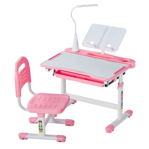 Skrivbord och stol för barn, 70x51x53-71 cm, rosa, justerbar höjd
