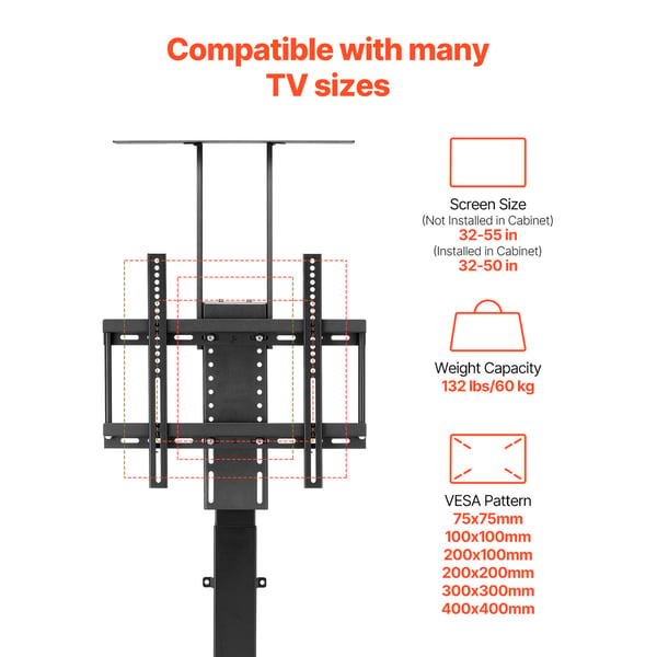 Motoriseret TV-liftstativ, 48,5x17,5x60-153,5 cm, Justerbar, Stål