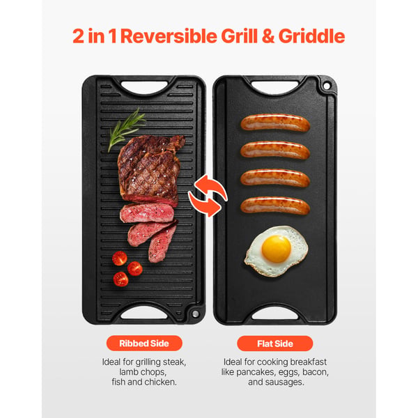 Grill-parilalevy, 50,8x25,4 cm, Musta, Valurauta