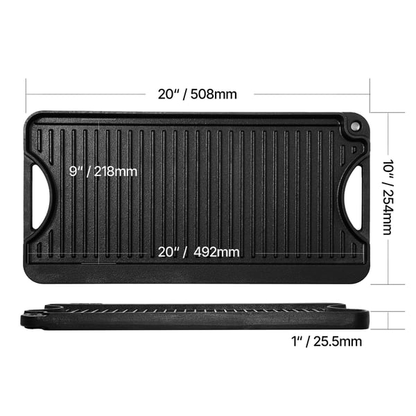 Grill-parilalevy, 50,8x25,4 cm, Musta, Valurauta