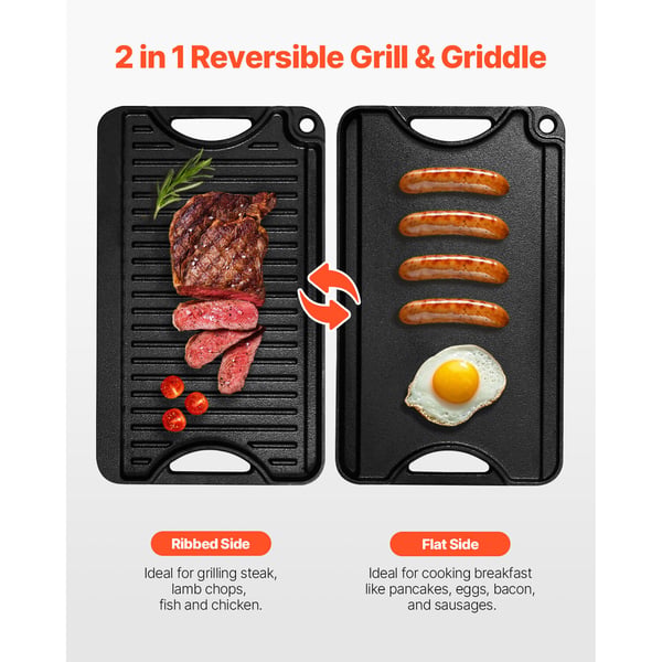 Grill og stegeplade, 35,6x21,6 cm, Sort, Støbejern
