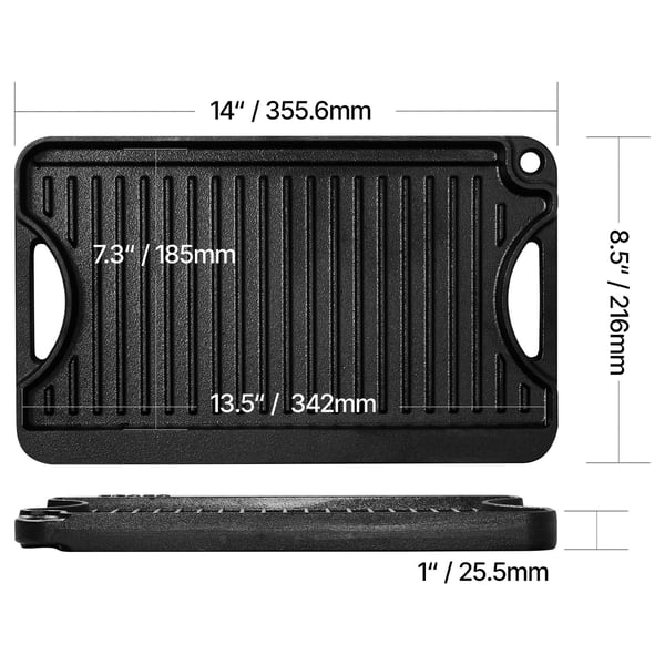 Grill og stegeplade, 35,6x21,6 cm, Sort, Støbejern