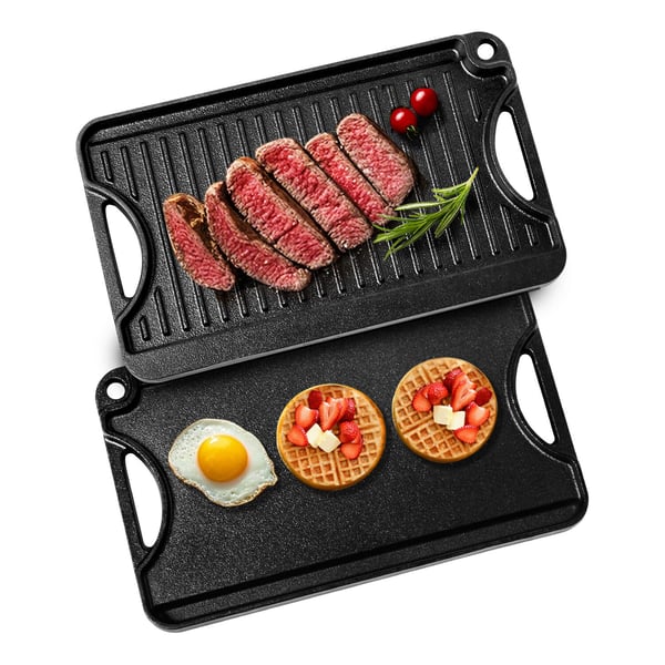 Grill og stegeplade, 35,6x21,6 cm, Sort, Støbejern