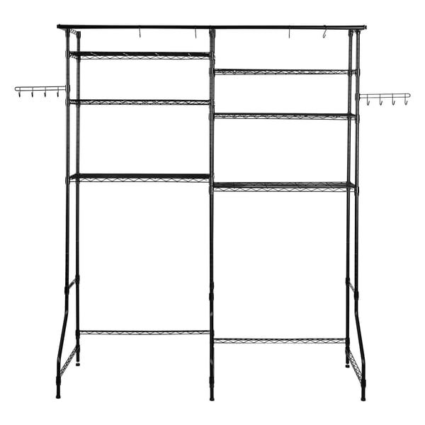 Pesukoneen ja kuivausrummun yläpuolinen säilytyshylly, 161x55,5x196,5 cm, musta, metallinen säilytys