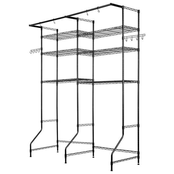 Pesukoneen ja kuivausrummun yläpuolinen säilytyshylly, 161x55,5x196,5 cm, musta, metallinen säilytys