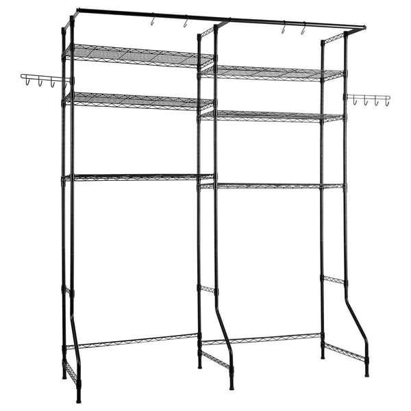 Pesukoneen ja kuivausrummun yläpuolinen säilytyshylly, 161x55,5x196,5 cm, musta, metallinen säilytys