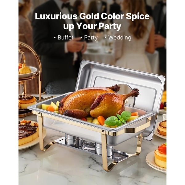 Chafing Dish Buffet Sæt, 4 stk 8 Qt, Rustfrit Stål, Guld, Catering Varmer