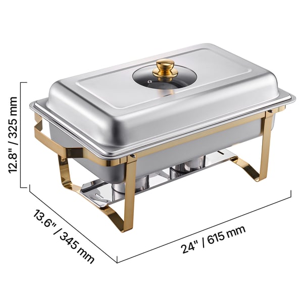 Chafing Dish Buffet Sæt, 4 stk 8 Qt, Rustfrit Stål, Guld, Catering Varmer