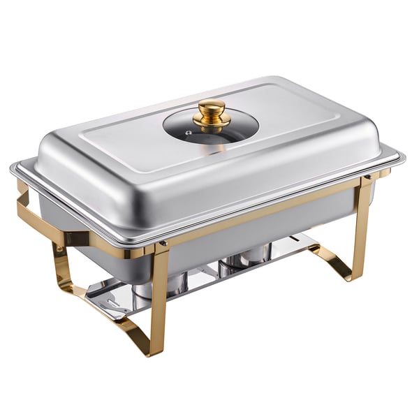 Chafing Dish Buffet Sæt, 4 stk 8 Qt, Rustfrit Stål, Guld, Catering Varmer