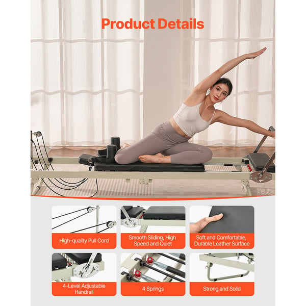 Pilates Reformer, 252x62x77 cm, Sammenklappelig
