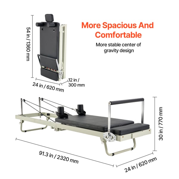 Pilates Reformer, 252x62x77 cm, Sammenklappelig