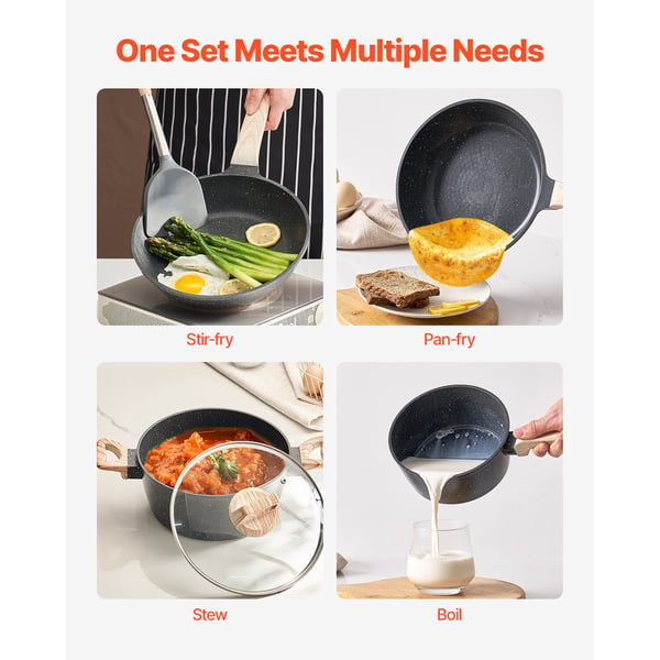 Kogegrejssæt, 17 dele, non-stick granit, sort, køkken