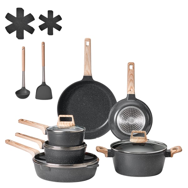 Kogegrejssæt, 17 dele, non-stick granit, sort, køkken