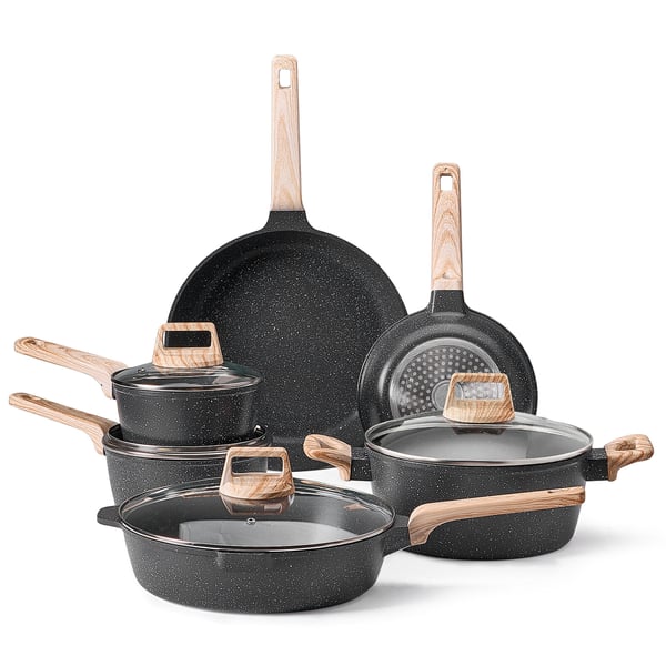 Kogegrejssæt, 17 dele, non-stick granit, sort, køkken