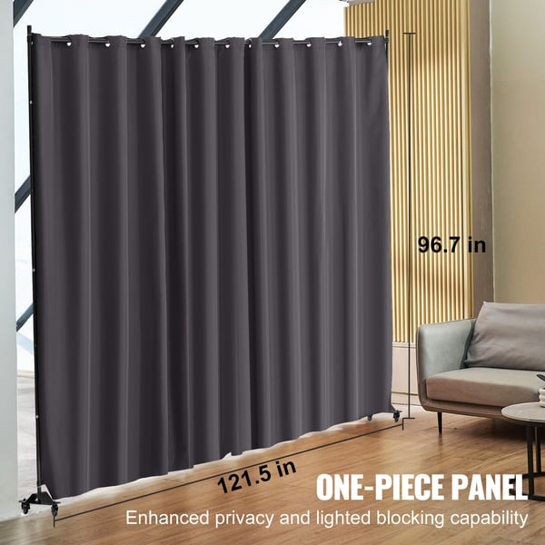 Rumdeler, 308,5x45x245,5 cm, Grå, Bærbar panel med hjul