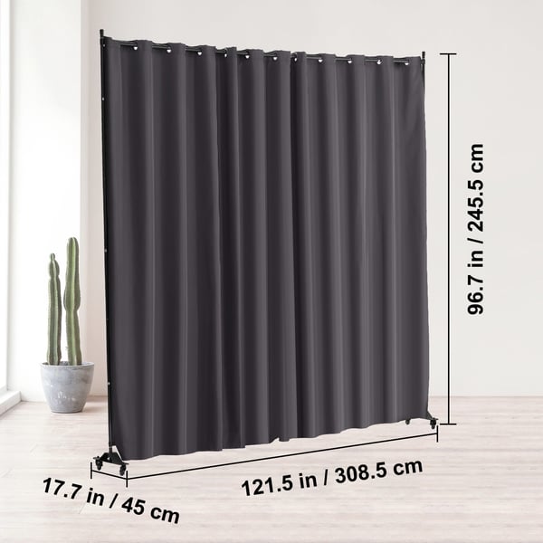 Rumdeler, 308,5x45x245,5 cm, Grå, Bærbar panel med hjul