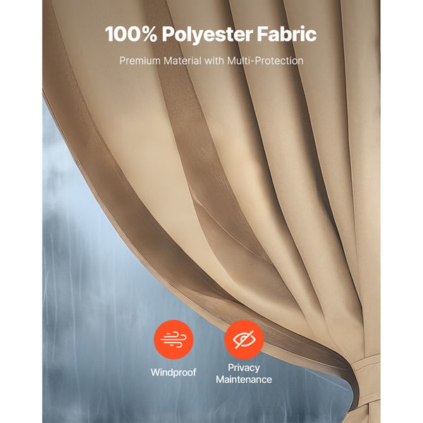 Paviljongin verhot, 284x284x204 cm, khaki, polyesteri, ilman paviljonkia