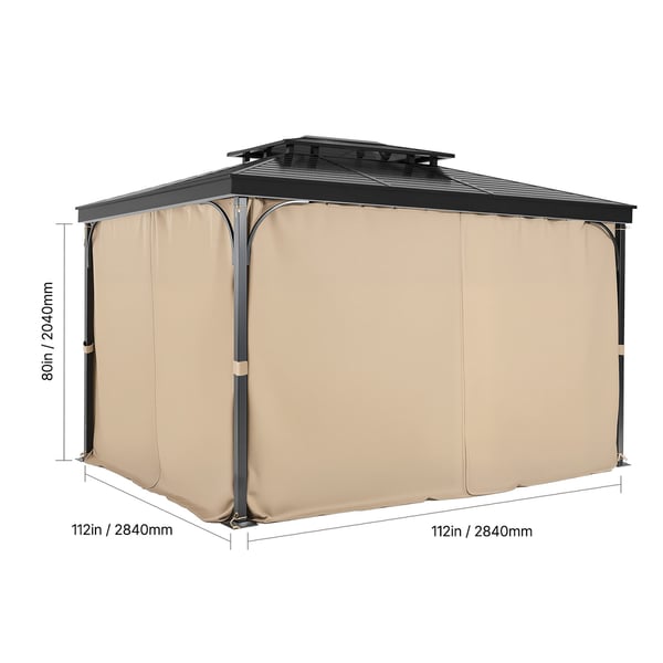 Paviljongin verhot, 284x284x204 cm, khaki, polyesteri, ilman paviljonkia