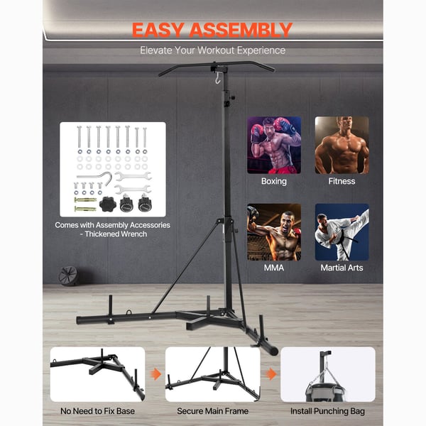 Slagpåsehållare, Justerbar höjd, 118x118x232 cm, Svart, Stål