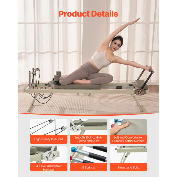 Pilates Reformer, 208x56x72,5 cm, taitettava kuntoilulaite