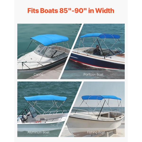 Veneen bimini-katos, 4 kaarta 96x85-90x54 cm, Pacific Blue, polyesterikatos