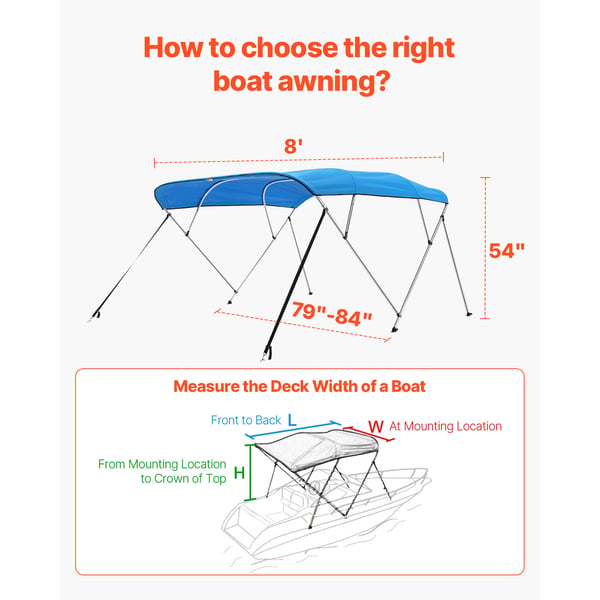 Båd Bimini-top, 4 bøjler 96x79-84x54 cm, Pacific Blue, Polyester