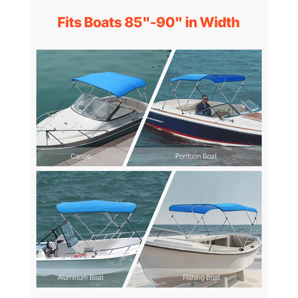 Veneen bimini-katos, 72x216x116,8 cm, sininen, 600D polyesterikatos