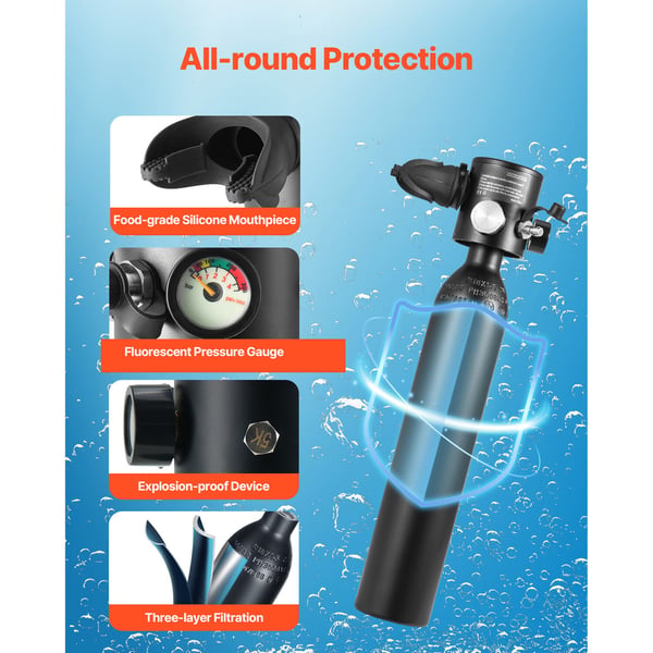Scuba Tank, 0,5L Portabel Dykarsyrgastub, 7,3x36,5 cm, Svart, Aluminium
