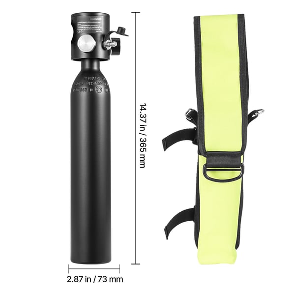 Scuba Tank, 0,5L Portabel Dykarsyrgastub, 7,3x36,5 cm, Svart, Aluminium