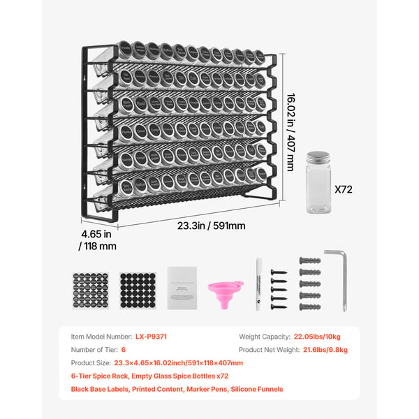 Krydderihylde Organizer, 59,1x11,8x40,7 cm, Opbevaring, Stål