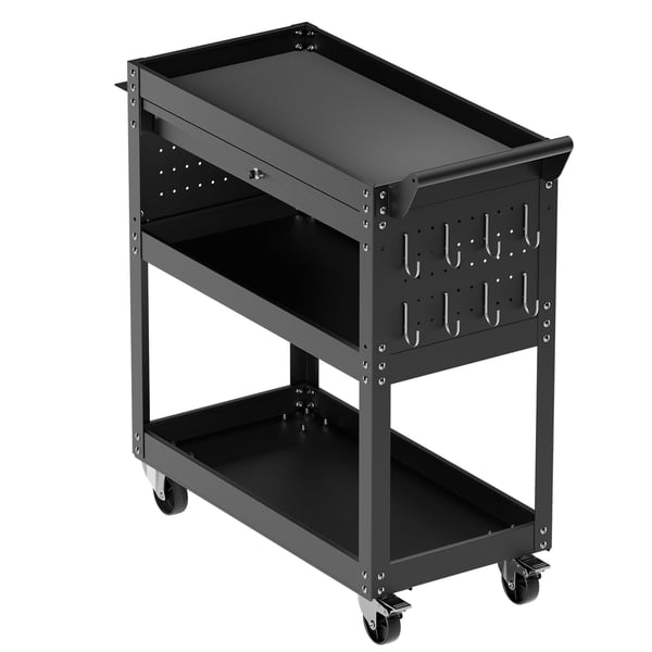 Værktøjsvogn, 4-lags rullende værktøjsvogn med skuffe og hulplade, 83x35x82,6 cm, sort, metalopbevaring