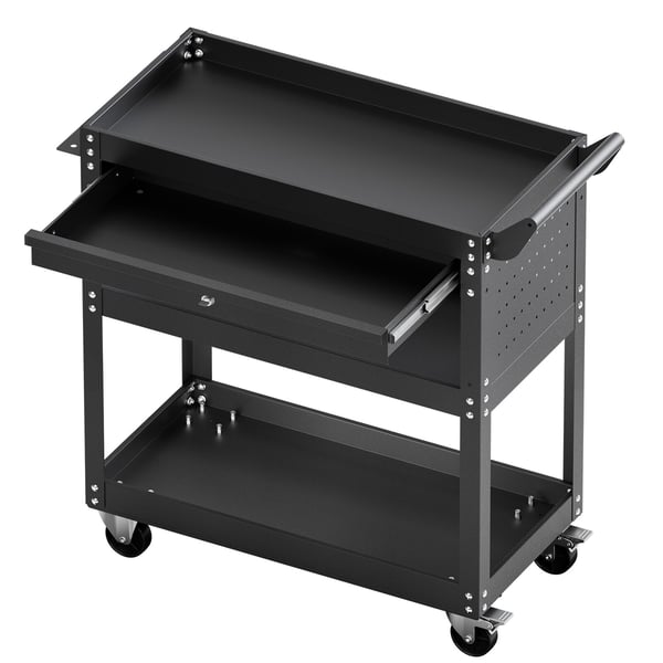 Værktøjsvogn, 4-lags rullende værktøjsvogn med skuffe og hulplade, 83x35x82,6 cm, sort, metalopbevaring