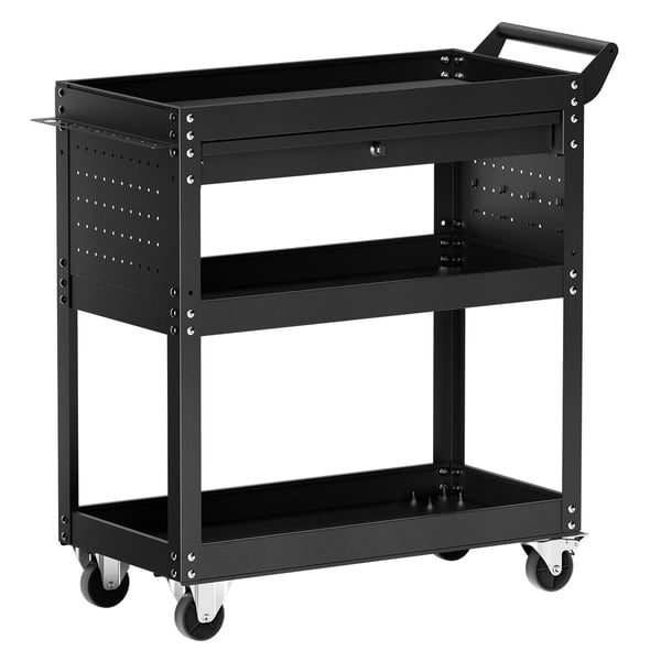 Værktøjsvogn, 4-lags rullende værktøjsvogn med skuffe og hulplade, 83x35x82,6 cm, sort, metalopbevaring