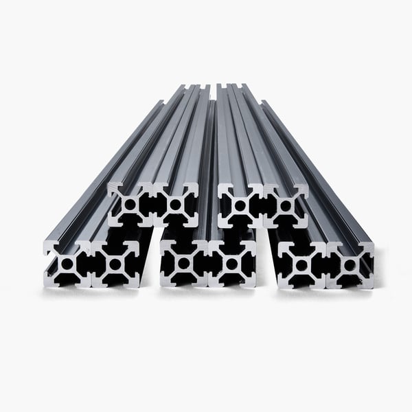 Aluminium ekstruderingsprofil, 2000x20x20 mm, Sort, Anodiseret lineær skinne