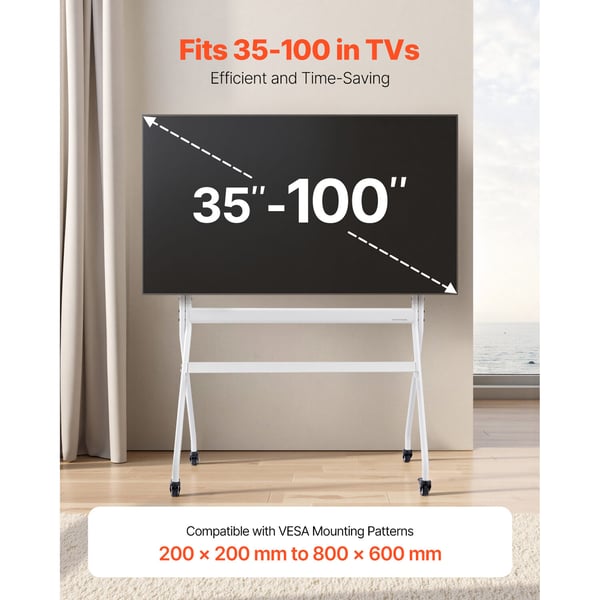 Rullende TV-stander, 1130x635x1520 cm, Sort, Justerbar mobilvogn