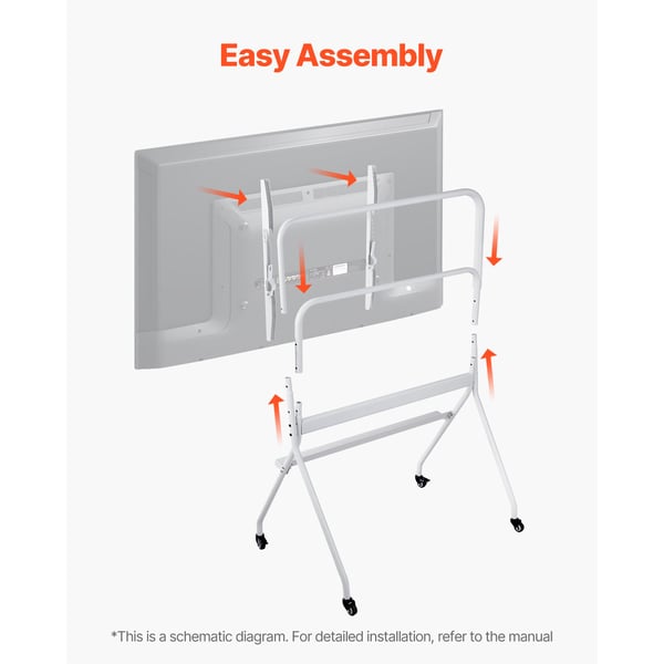 Rullende TV-stander, 1130x635x1520 cm, Sort, Justerbar mobilvogn