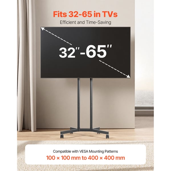 TV-bord, Rullende mobil TV-vogn højdejusterbar, 69,5x46x135,5~154 cm
