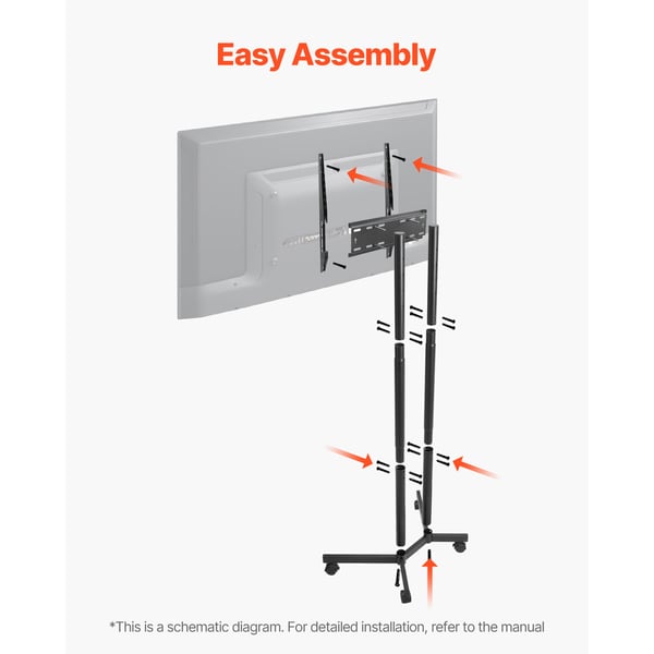 TV-bord, Rullende mobil TV-vogn højdejusterbar, 69,5x46x135,5~154 cm