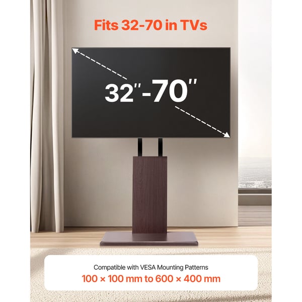 TV-bord, Universalt bordstativ, 66x40x106,5-134 cm, Justerbart, Sort, Metal