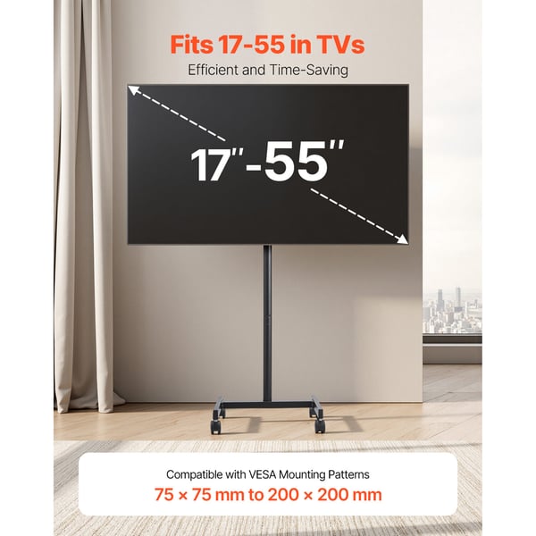 TV-bord, Rullende mobil TV-stander 47x42x136,5 cm, Sort, Justerbar