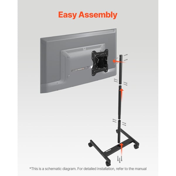 TV-bord, Rullende mobil TV-stander 47x42x136,5 cm, Sort, Justerbar