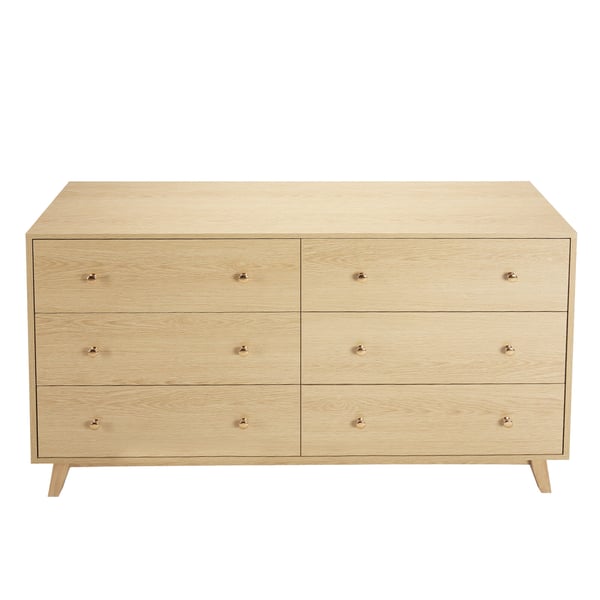 Lipasto, 6-laatikkoinen puinen laatikosto, 39,9x137,2x81,3 cm, vaalea puu